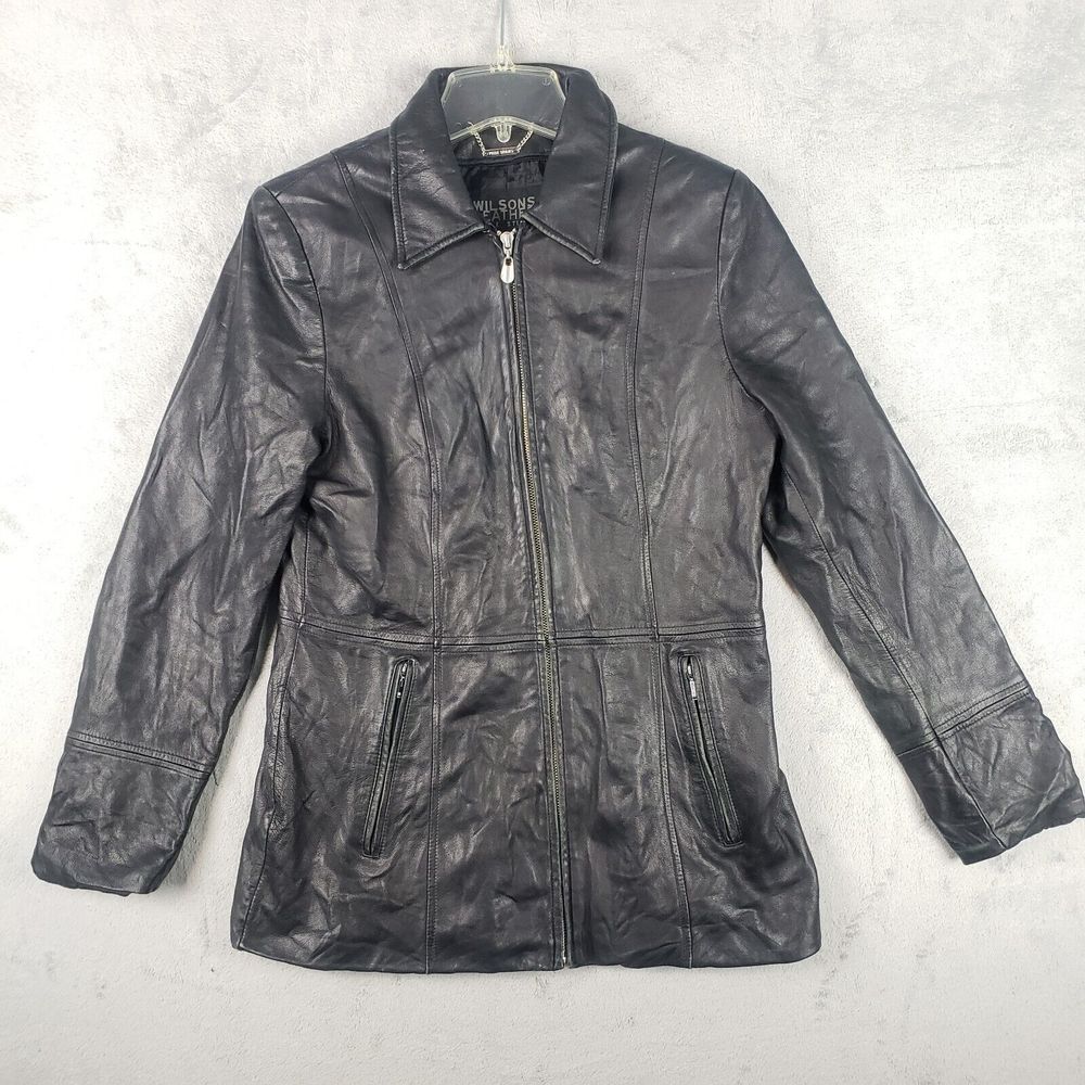 Wilsons Leather Jacket Full zip Pelle Studio Women's Black Full Zip Pockets M